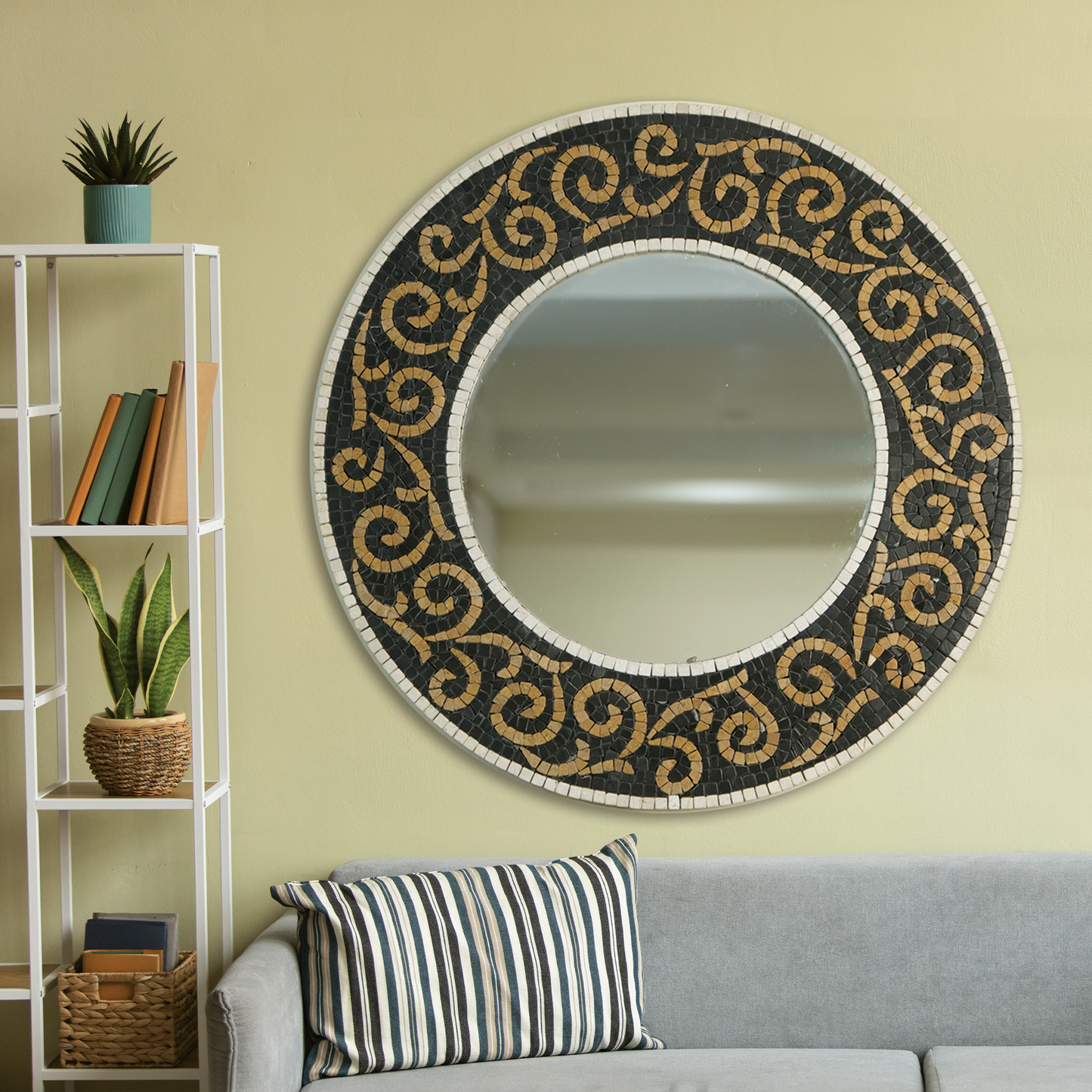 Elegant Mirror -Handcrafted Black Stone Mosaic