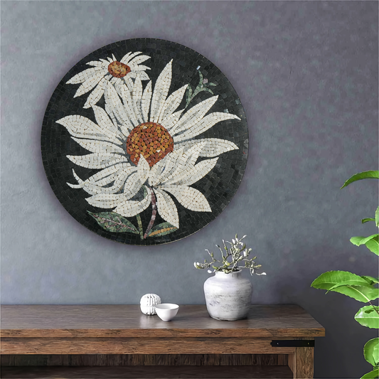 Elegant White Daisy Mosaic Art - Handcrafted Decorative Wall Piece