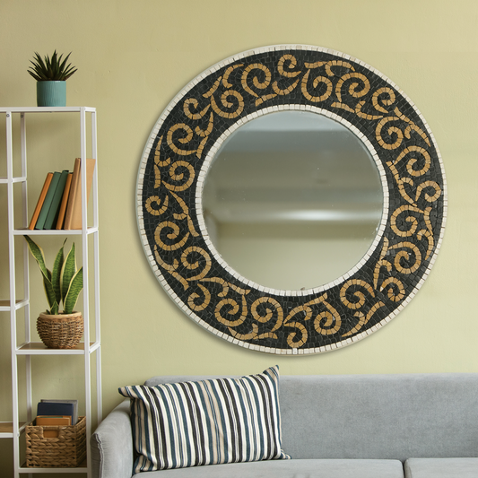 Elegant Mirror -Handcrafted Black Stone Mosaic