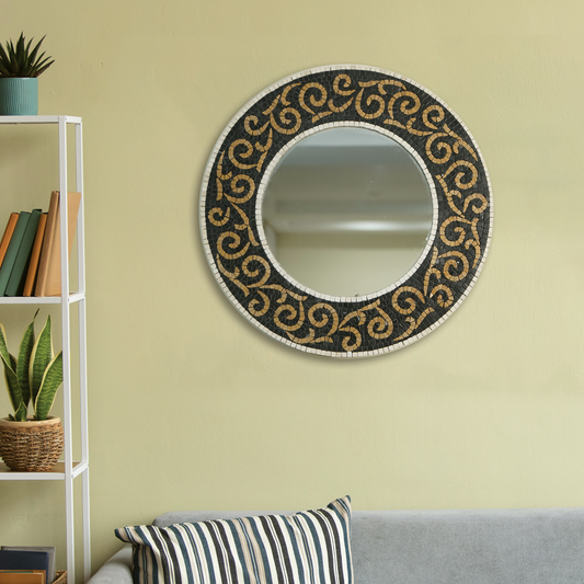 Elegant Mirror -Handcrafted Black Stone Mosaic